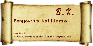Benyovits Kalliszta névjegykártya
